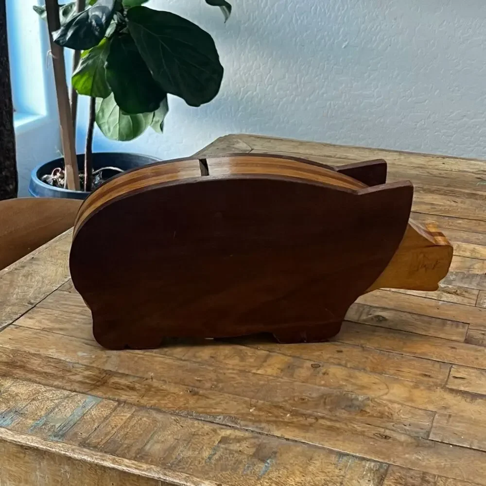 Vintage Wood Pig Piggy Bank 15.5” Long 7” Tall